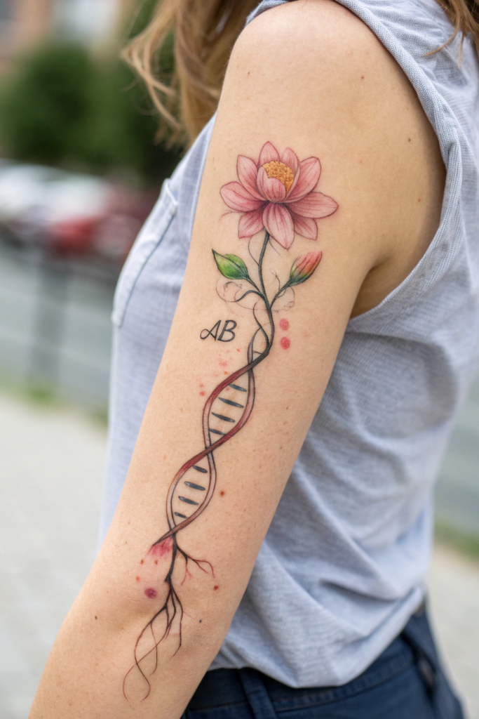 Flower Tattoo Ideas: 5. The Eternal Bloom: A Flower with DNA-Inspired Roots