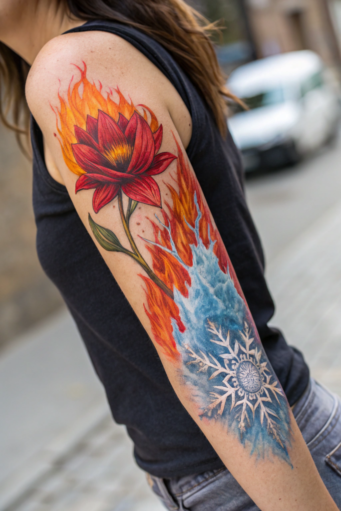 Flower Tattoo Ideas: 6. Fire and Frost: A Half-Burning, Half-Frozen Flower