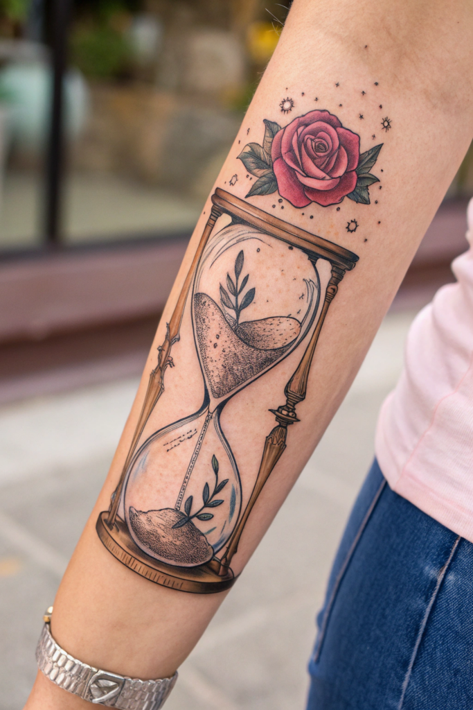 Flower Tattoo Ideas: 10. Floating in Time: A Flower Suspended in an Hourglass