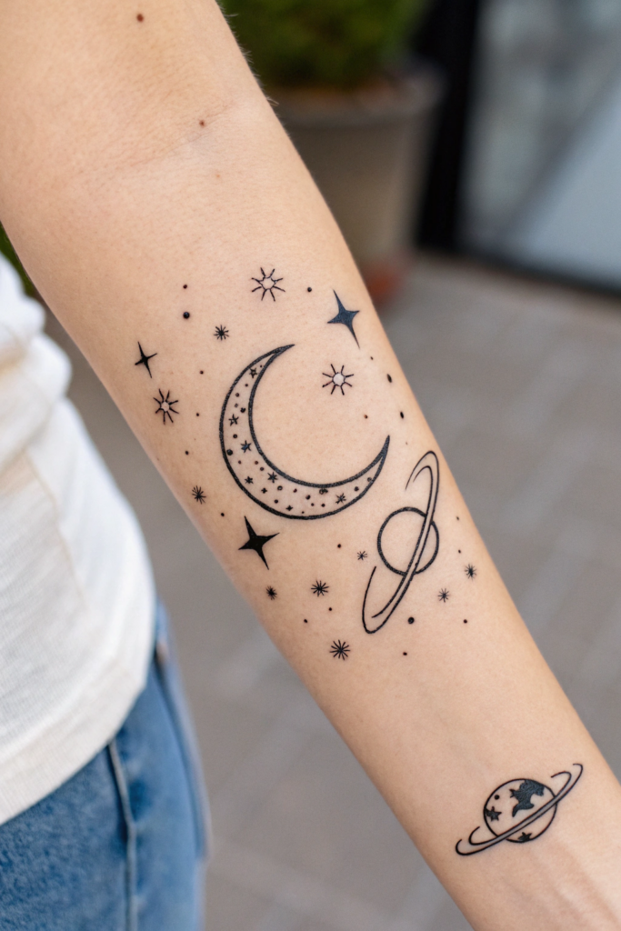 Wrist Tattoos for Women Ideas: 1. Minimalist Celestial Bodies