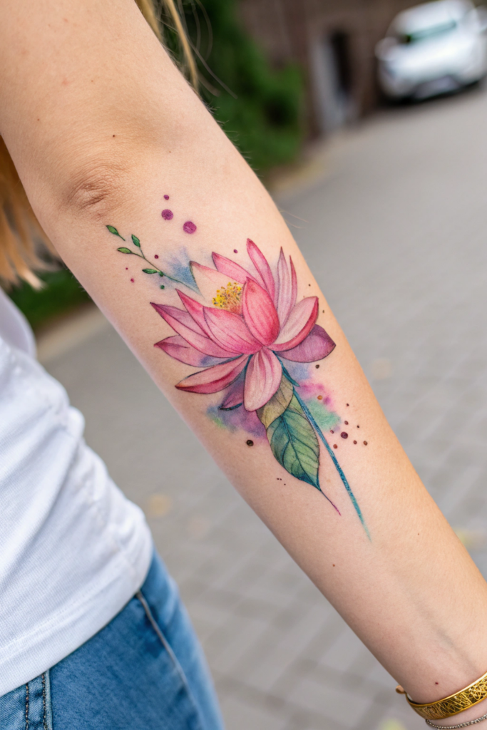 Wrist Tattoos for Women Ideas: 7. Watercolor Lotus Flower