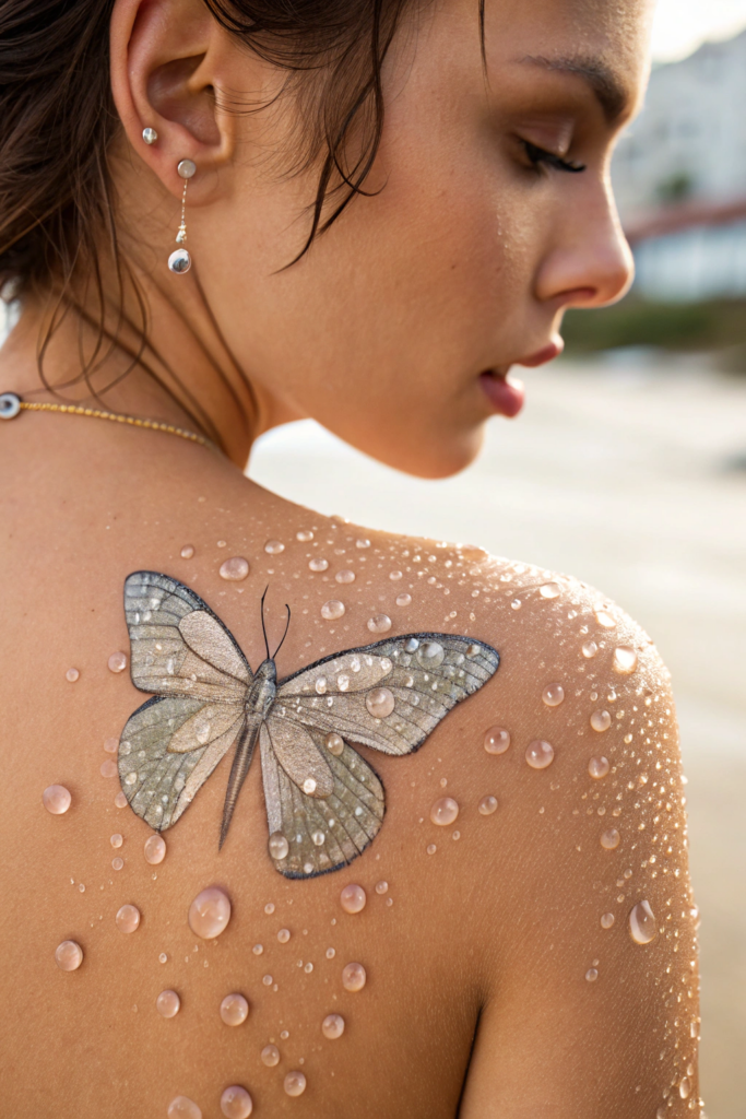 Micro-Realism Tattoos: A Butterfly with Transparent, Water-Droplet Wings