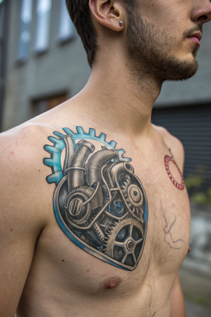 Biomechanical Tattoo: Mechanical Heart with Hydraulic Veins