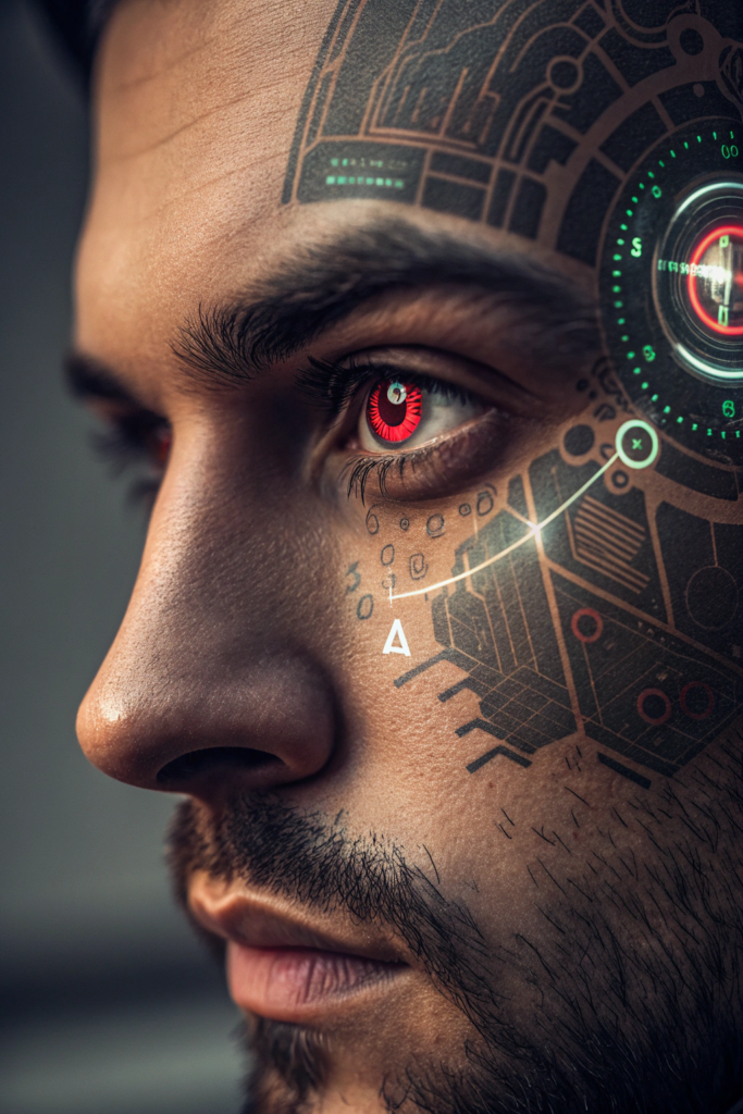 Biomechanical Tattoo: Mechanical Eye with HUD Interface