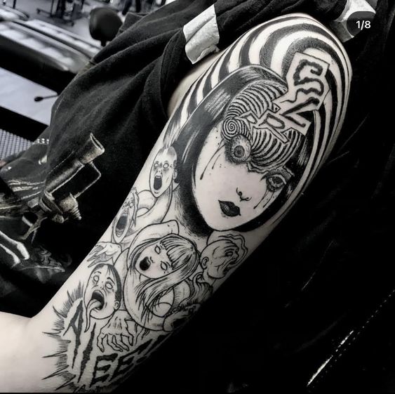 25 Scary Tattoo Ideas for Men and Women: Perfect Dark Art sleeve and arm Tattoo Ideas