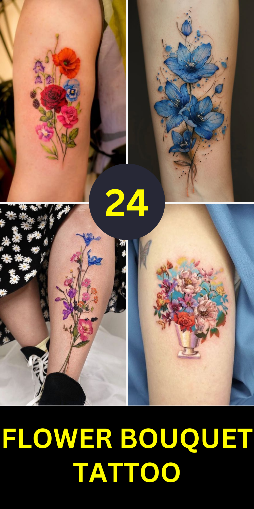 Discover 24 Stunning Flower Bouquet Tattoo Ideas: Delicate, Colorful, and Minimalist designs
