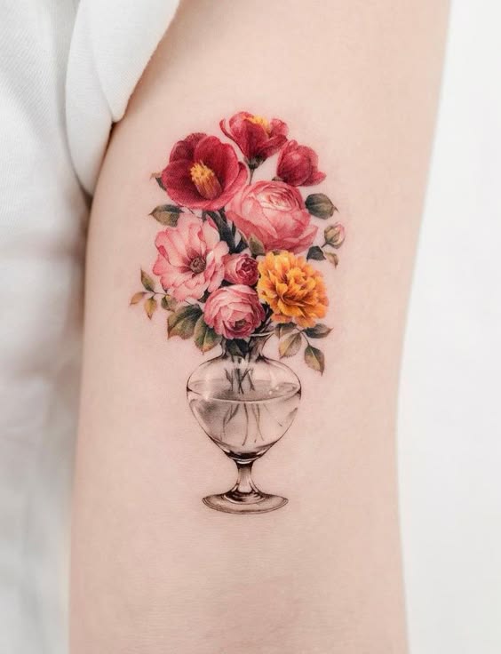 discover 24 Stunning flower Bouquet Tattoo ideas: Delicate,Colorful,and Minimalist Designs