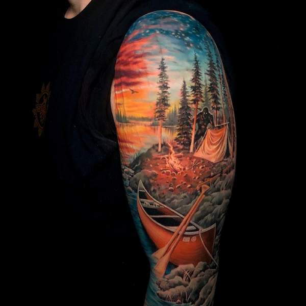 Arm Camping Tattoo