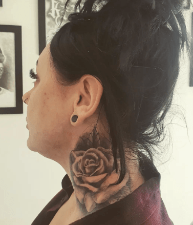Big Rose Tattoo Design on the Side of the Neck 