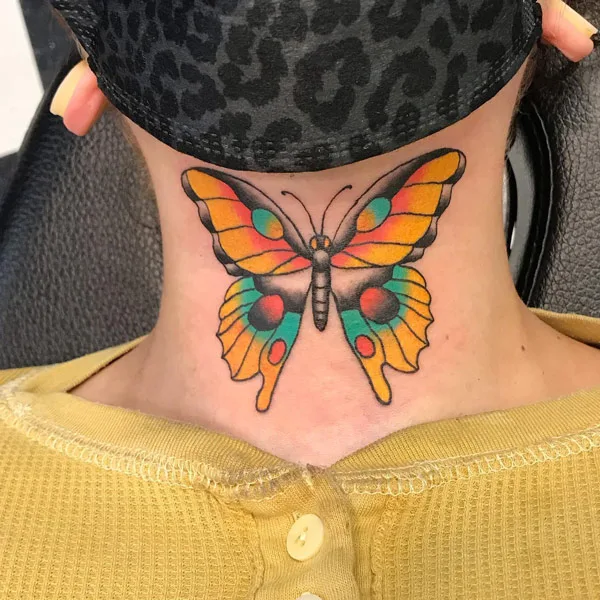 Butterfly Front Neck Tattoo 1