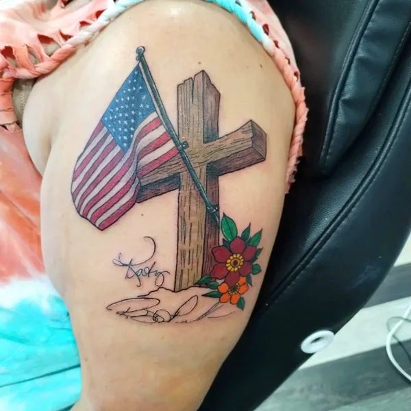 Cross with American Flag Tattoo 1