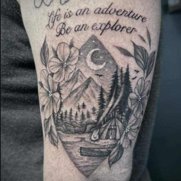 Floral Camping Tattoo