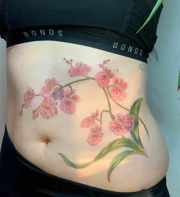 Flower Stomach Tattoo 1