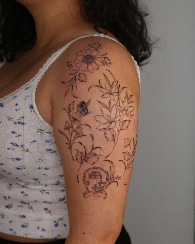 Flower and Butterfly Tattoo Half Sleeve: Delicate and Whimsical Ink Inspiration 