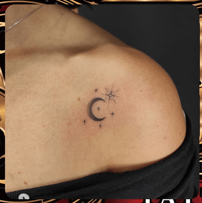 Half Moon Surrounded by Star Tattoos with meaning