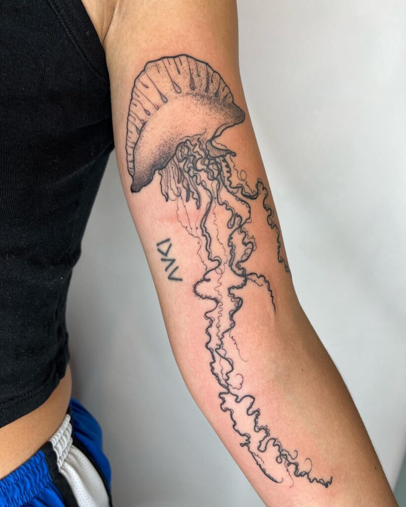 Jellyfish full arm tattoo design for women 