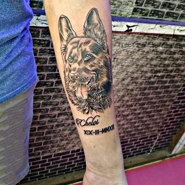 Lined and Shaded German Shepherd Tattoo Design with image
