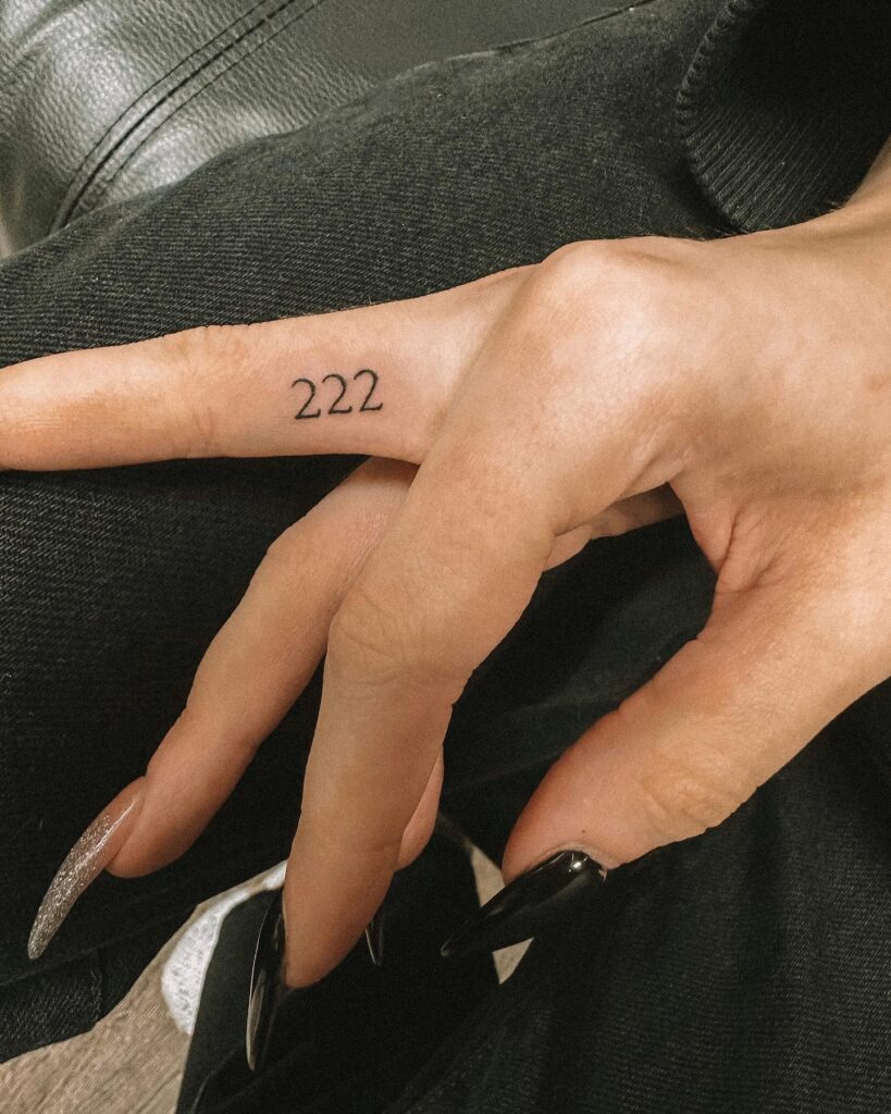 Mini '222' Angel Number on the Side of the Middle Finger, Infusing a Touch of Mystical Vibes: Numerical Harmony 
