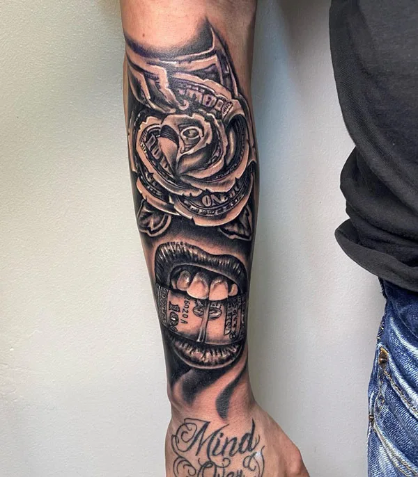 Money Rose Forearm Tattoo 1