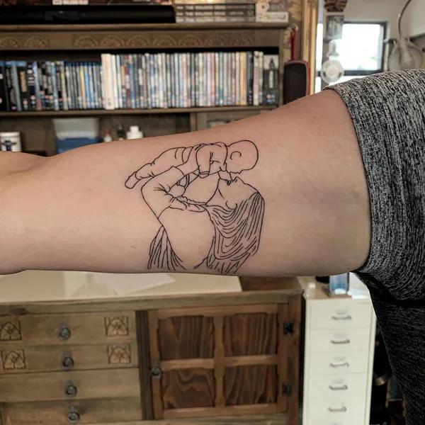 Mother Son Outline Tattoo