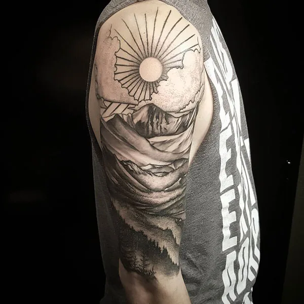 Mountain and Tree Tattoo 3