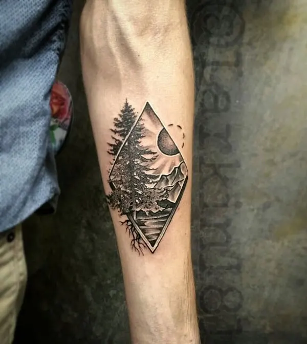Mountain and Tree Tattoo 5