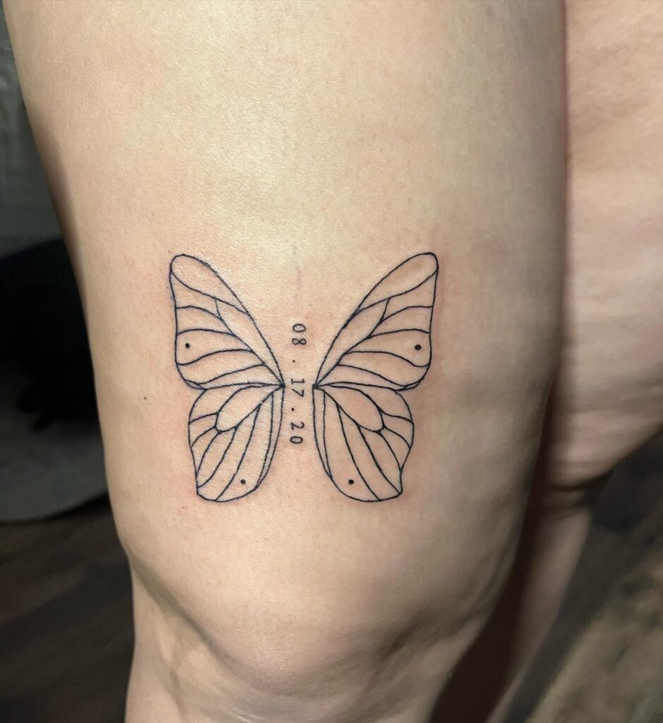Outline Cute Butterfly Tattoo Designs Above the Knee for Women 