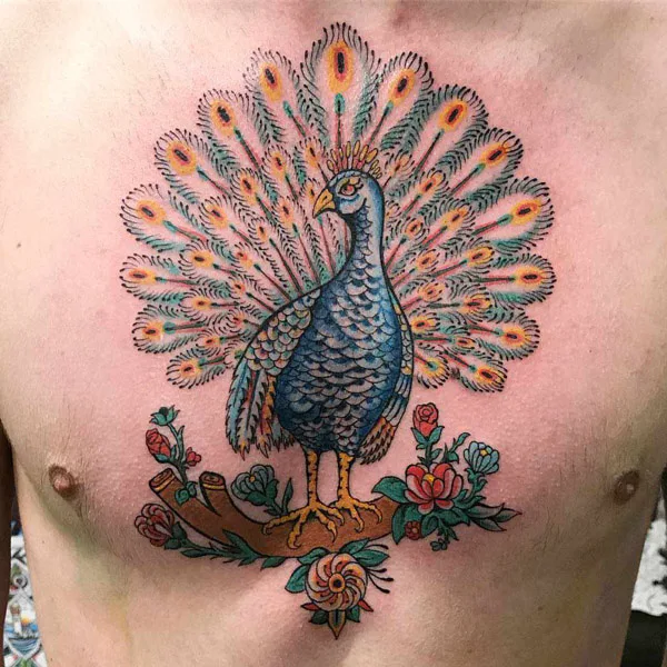 Peacock Chest Tattoo