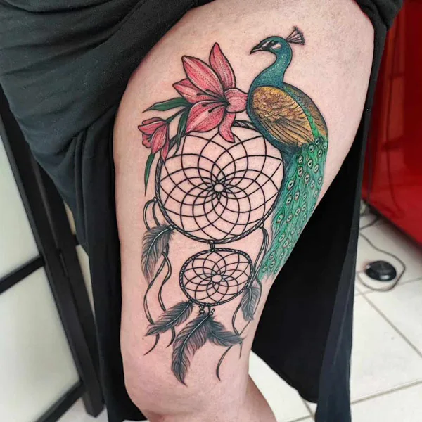 Peacock Thigh Tattoo 1