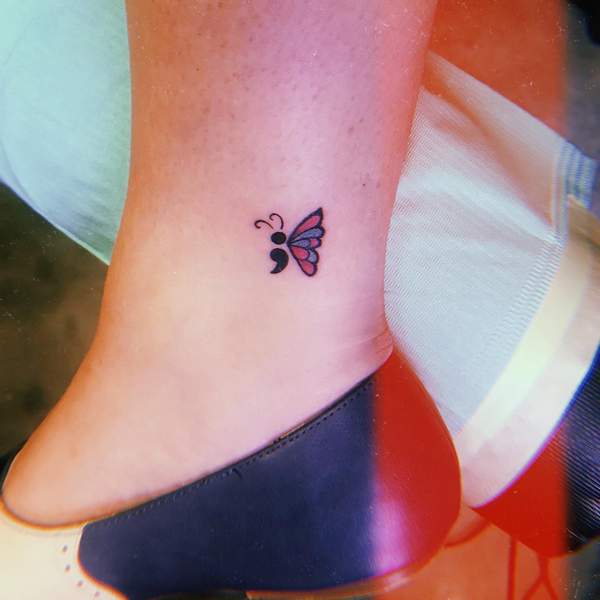 Semicolon Butterfly Ankle Tattoo 2