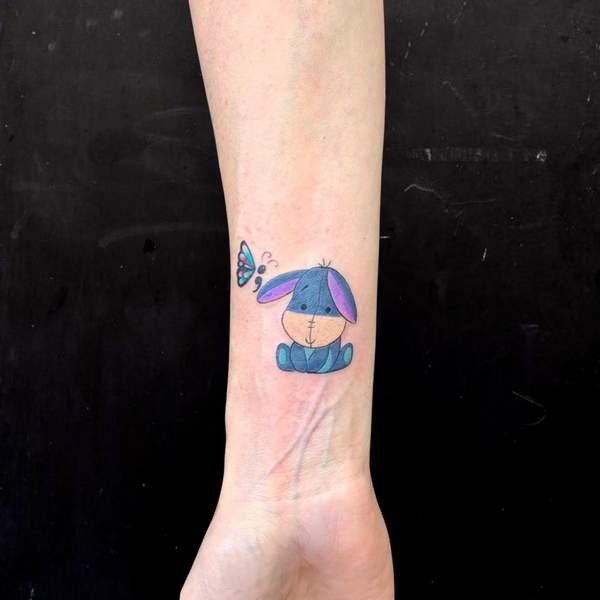 Semicolon Butterfly With Eeyore Tattoo