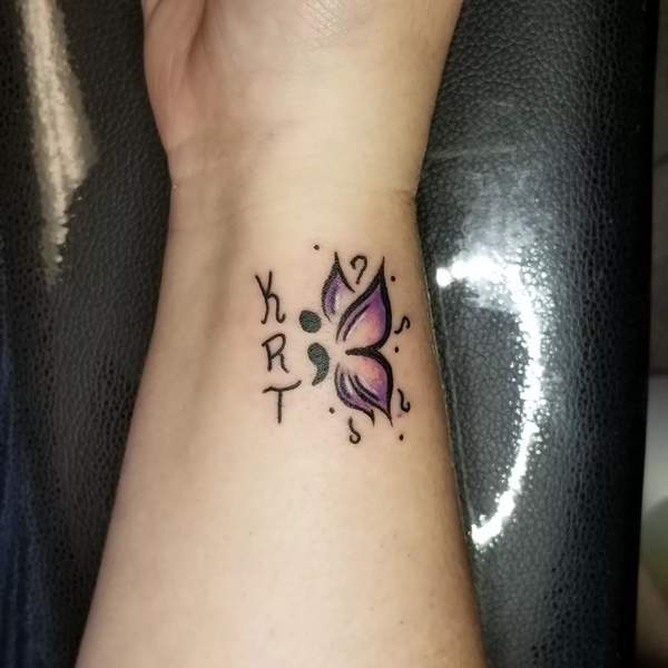 Semicolon Butterfly Wrist Tattoo 1