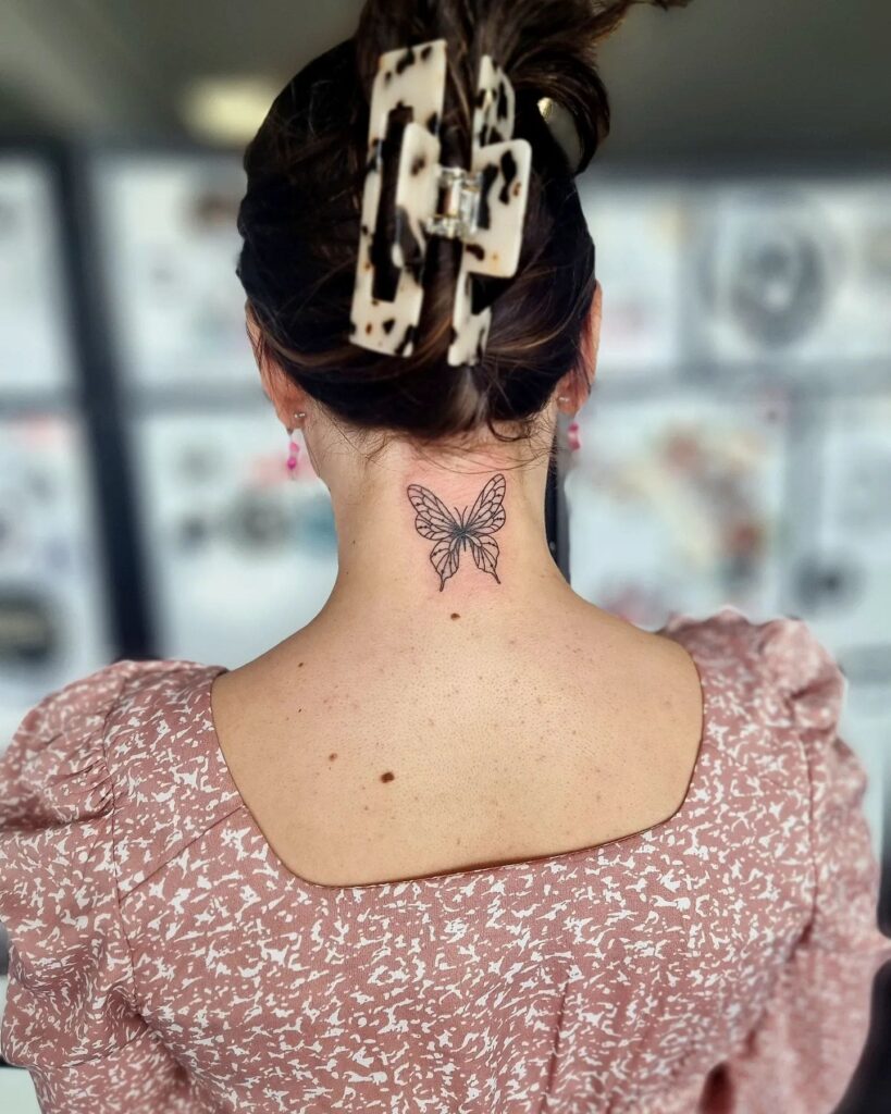 Small Butterfly Tattoo Designs on Back of Neck 