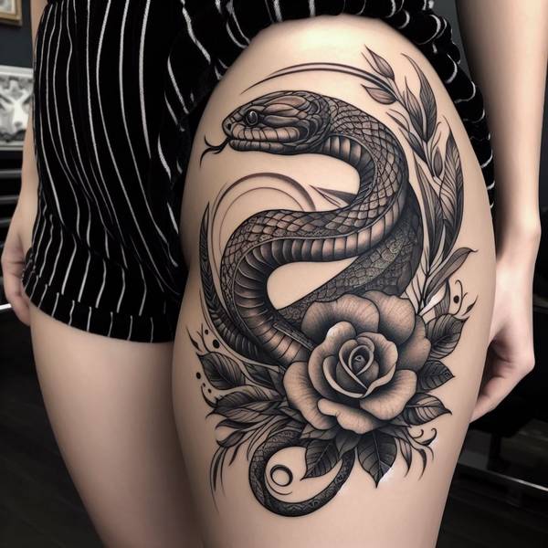 Snake Tattoo On the thigh 2