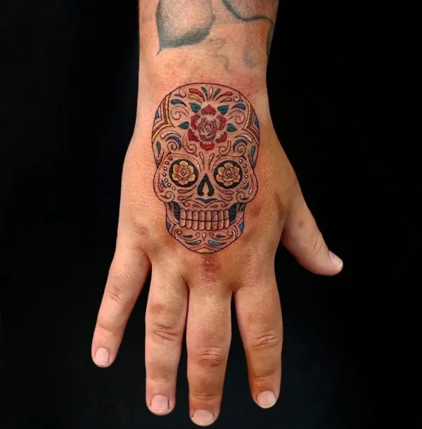 Sugar Skull Hand Tattoo 1