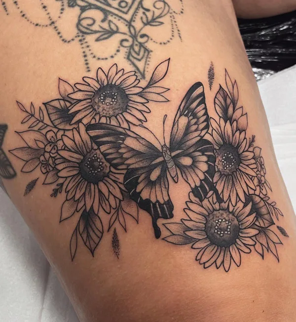 Sunflower and Butterfly Tattoo 3