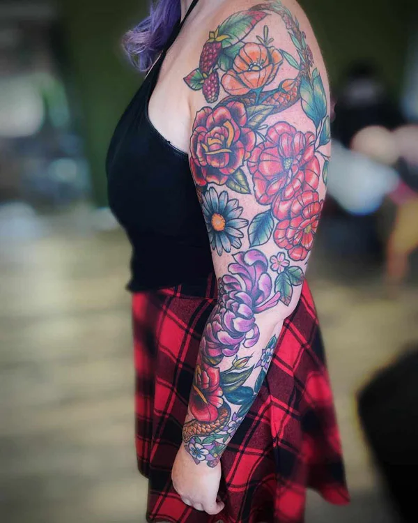 Traditional Flower Sleeve Tattoo 1