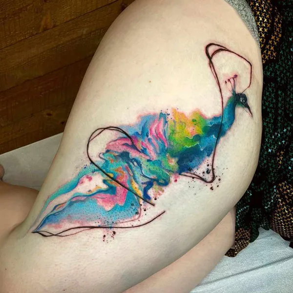 Watercolor Peacock Tattoo