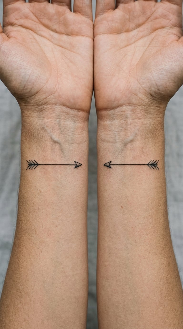 Matching Fine-Line Arrows on the Inner Wrists