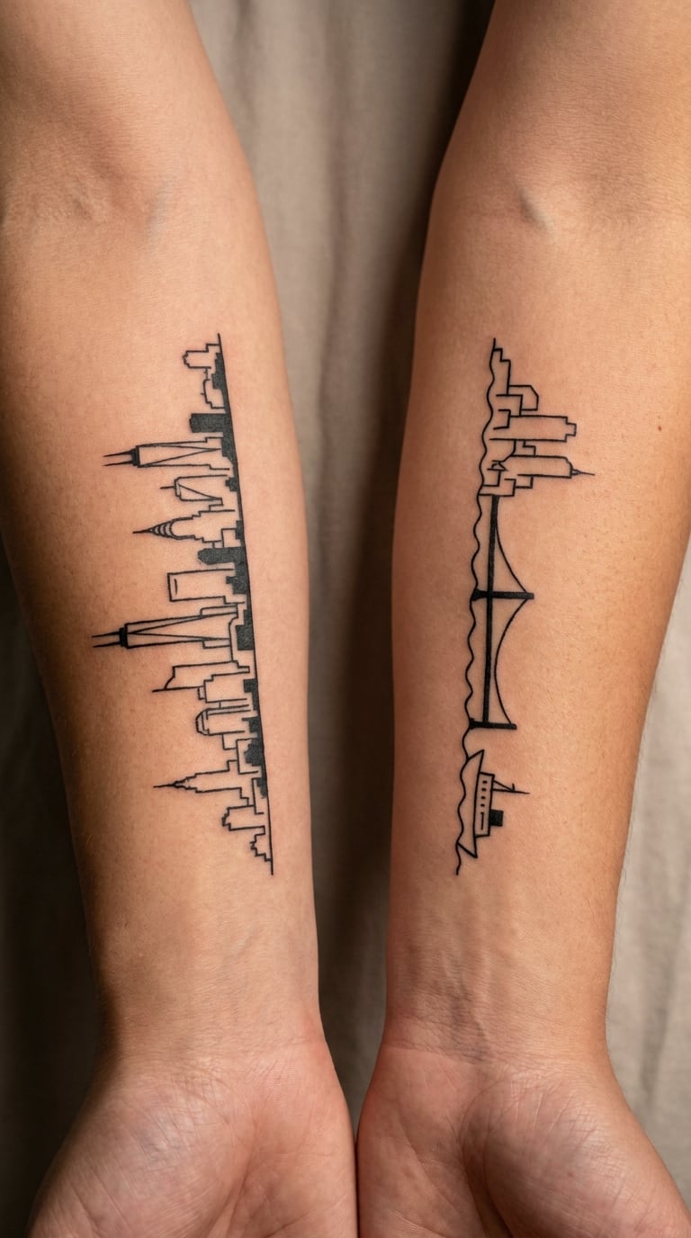 Matching City Skyline Silhouettes on the Forearms