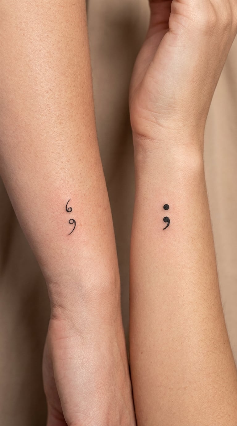 Complementary Semi-Colon Tattoos on the Wrists