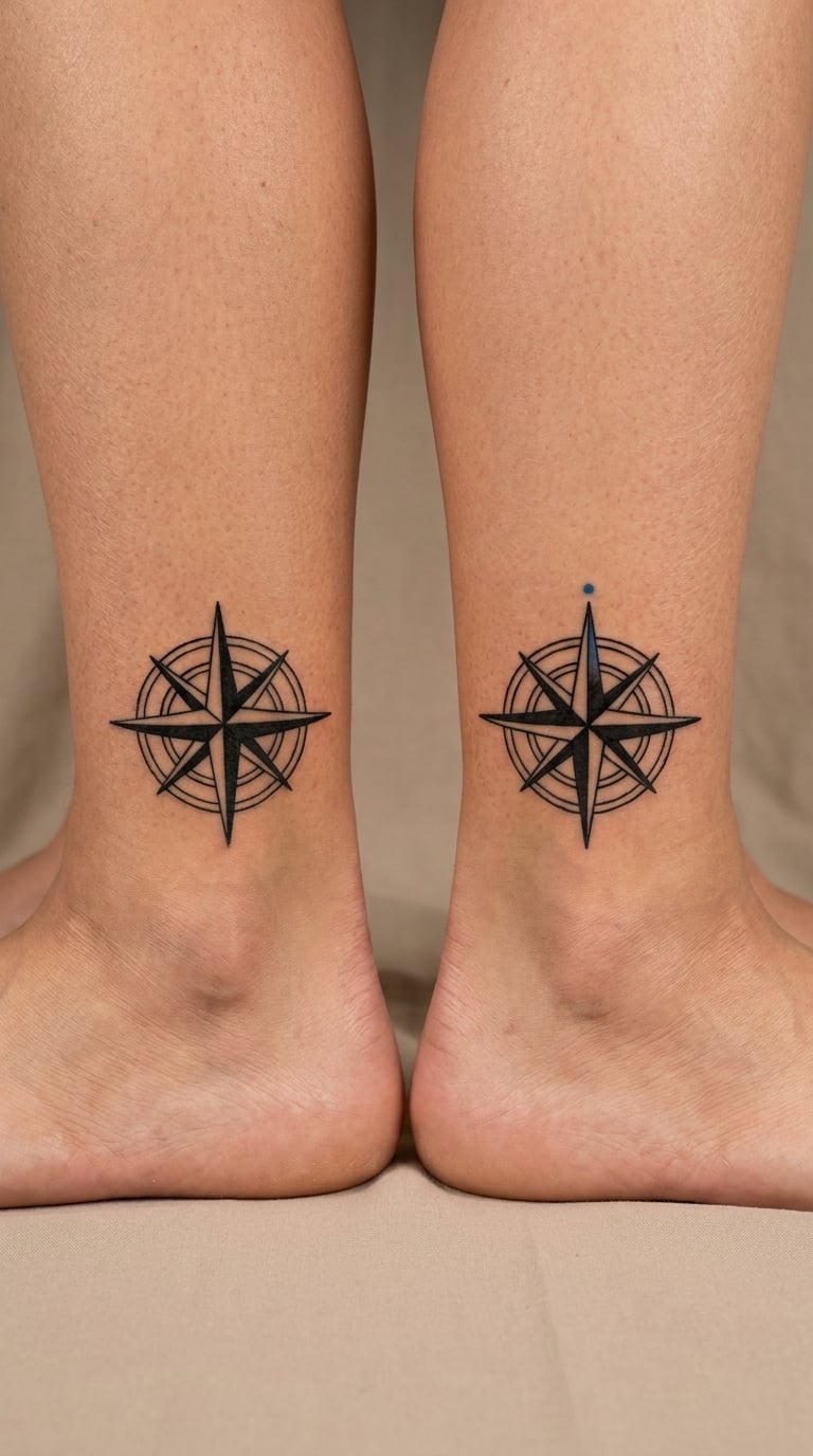 Matching Compass Roses on the Ankles