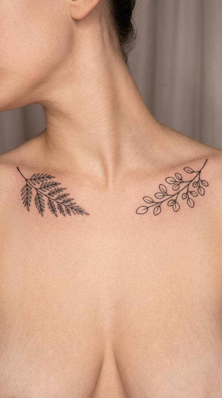 Complementary Botanical Sprigs on the Collarbones