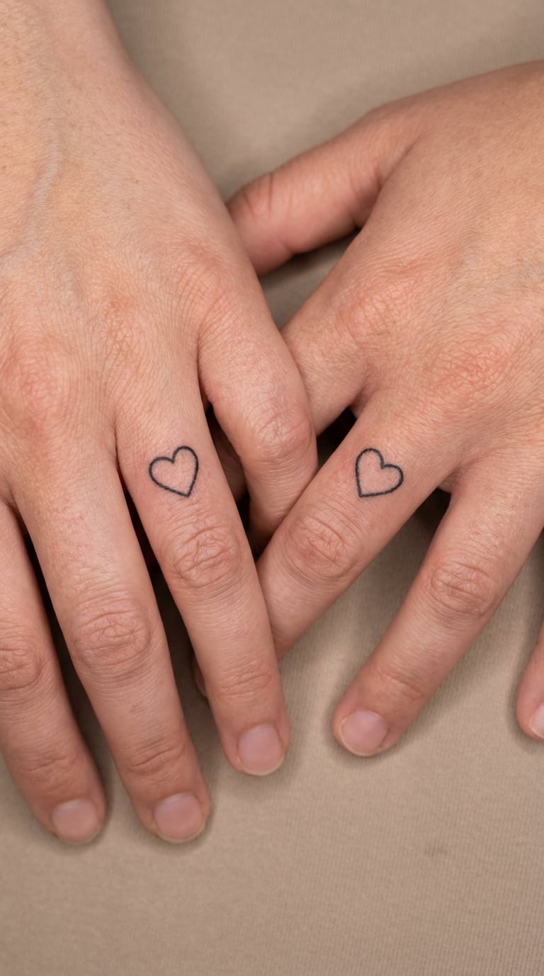 Matching Outline Hearts on the Fingers