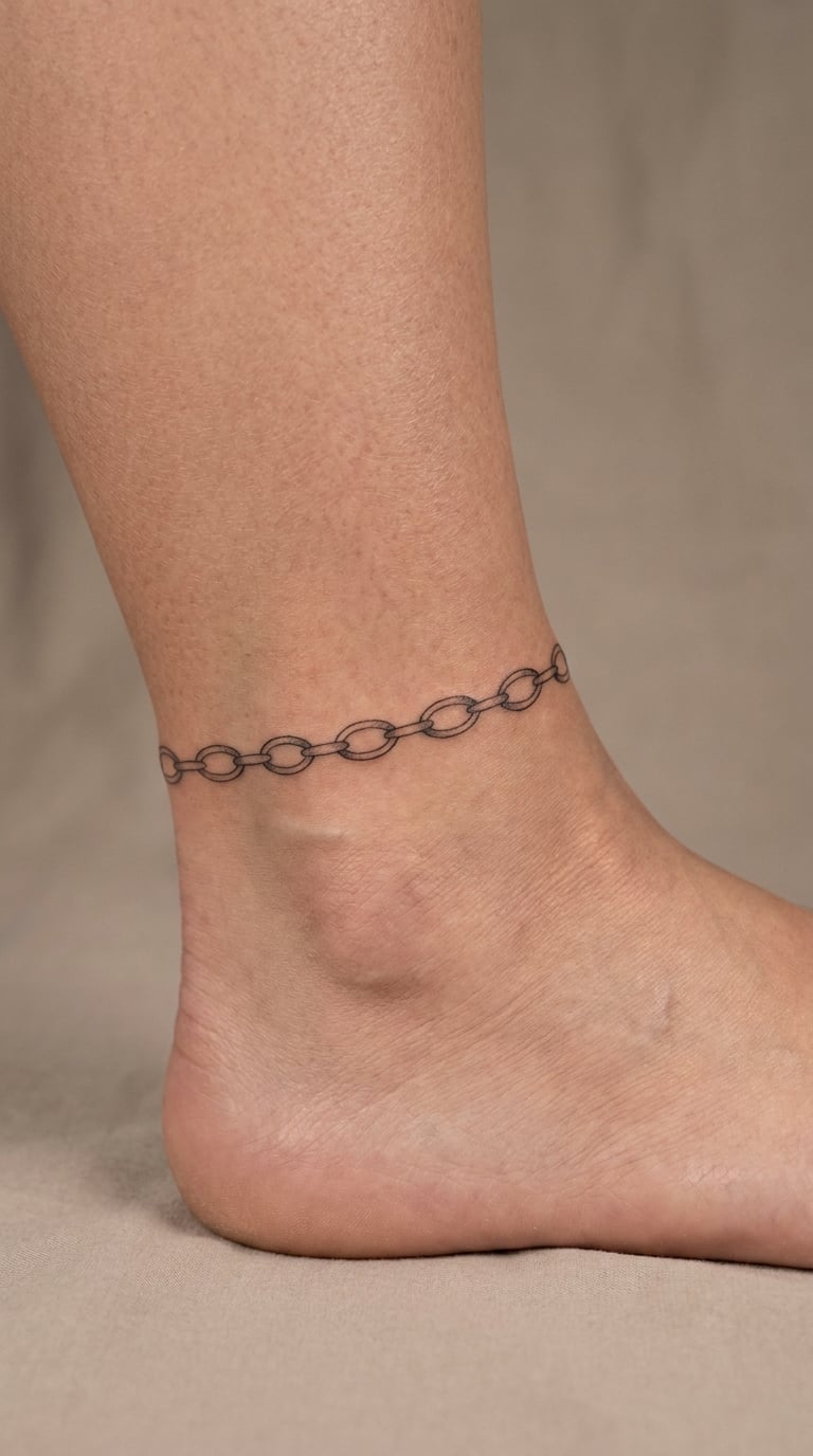 Fine-Line Interlocking Chain Anklet Tattoo