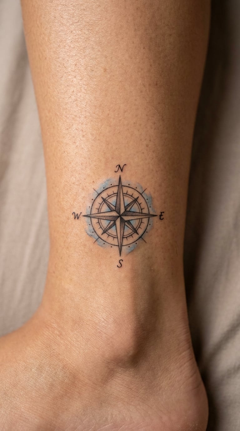Miniature Compass Anklet Tattoo