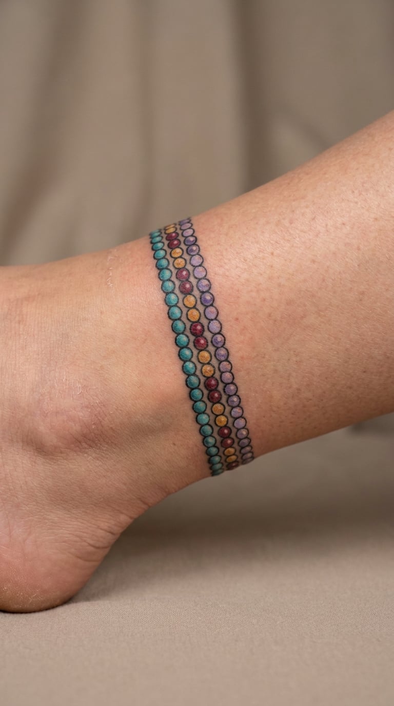 Colorful Bead Chain Anklet Tattoo