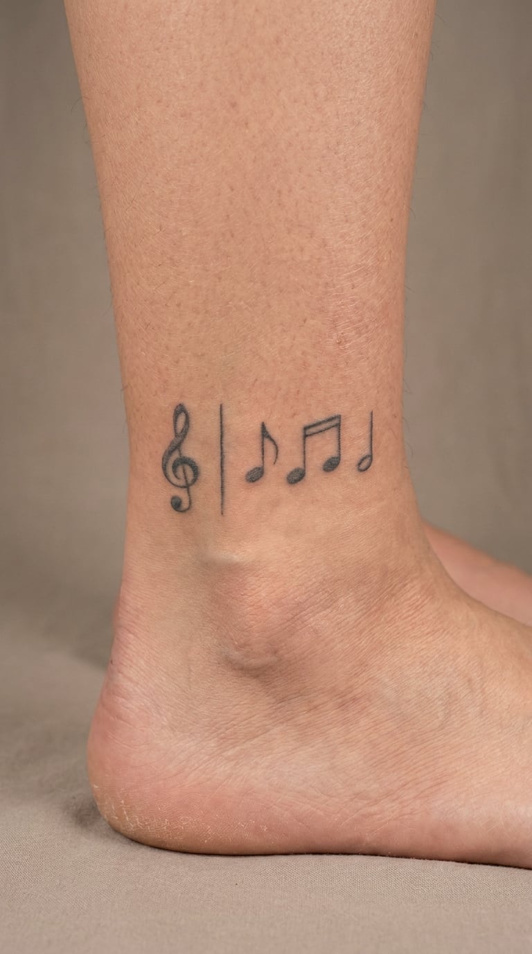 Musical Notes and Treble Clef Anklet Tattoo
