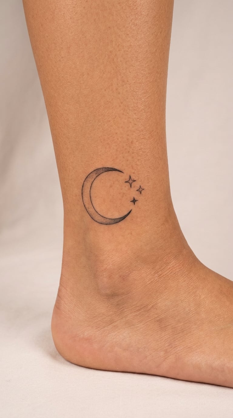 Crescent Moon and Star Anklet Tattoo