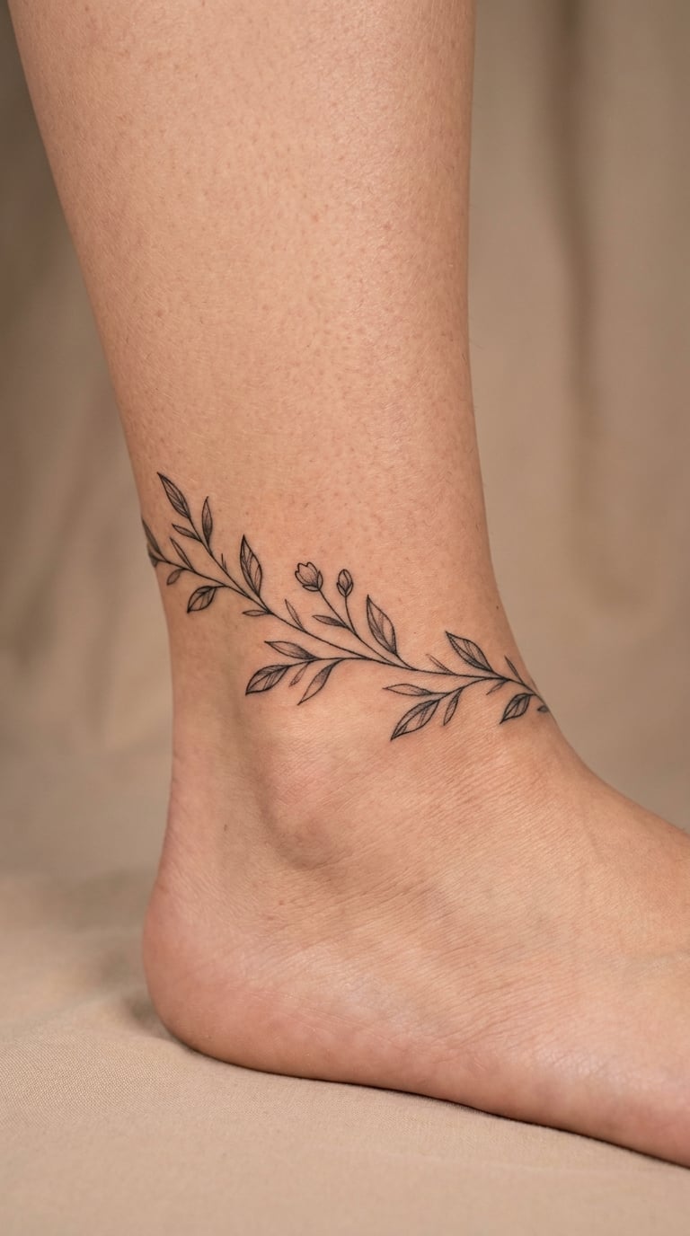 Botanical Vine Anklet Tattoo